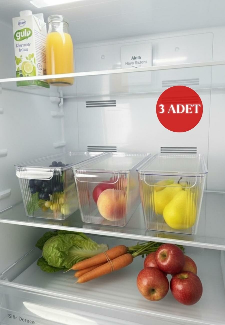 Okyanus Home 3 Adet Kapaklı Midi Buzdolabı Organizeri ve Saklama Kabı 4500ML