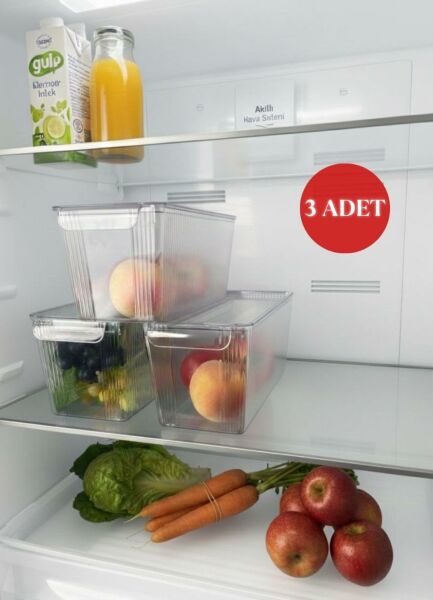 Okyanus Home 3 Adet Kapaklı Midi Buzdolabı Organizeri ve Saklama Kabı 4500ML