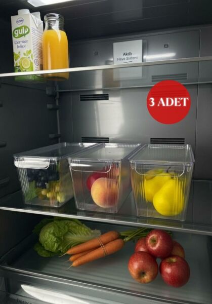 Okyanus Home 3 Adet Kapaklı Midi Buzdolabı Organizeri ve Saklama Kabı 4500ML
