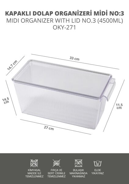 Okyanus Home 3 Adet Kapaklı Midi Buzdolabı Organizeri ve Saklama Kabı 4500ML