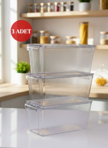 Okyanus Home 3 Adet Kapaklı Midi Buzdolabı Organizeri ve Saklama Kabı 4500ML
