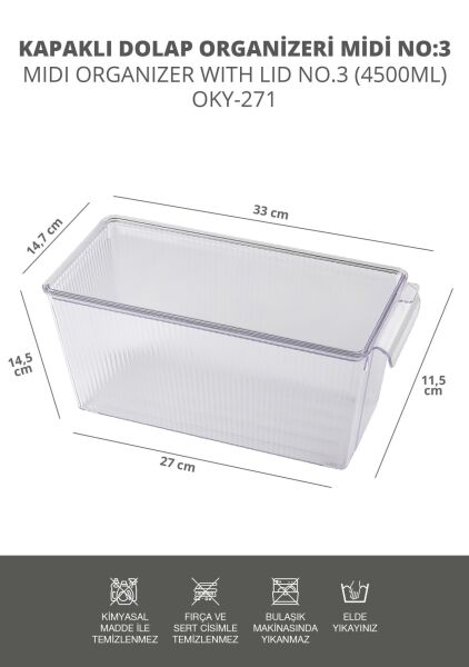 Okyanus Home 3 Adet Kapaklı Midi Buzdolabı Organizeri ve Saklama Kabı 4500ML