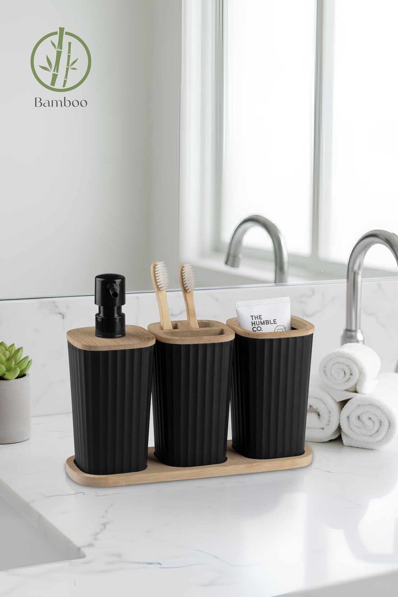 Okyanus Home Safir Bambu 3'lü Set Siyah