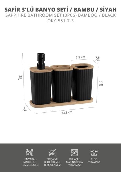 Okyanus Home Safir Bambu 3'lü Set Siyah