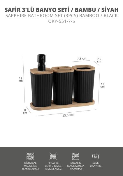 Okyanus Home Safir Bambu 3'lü Set Siyah