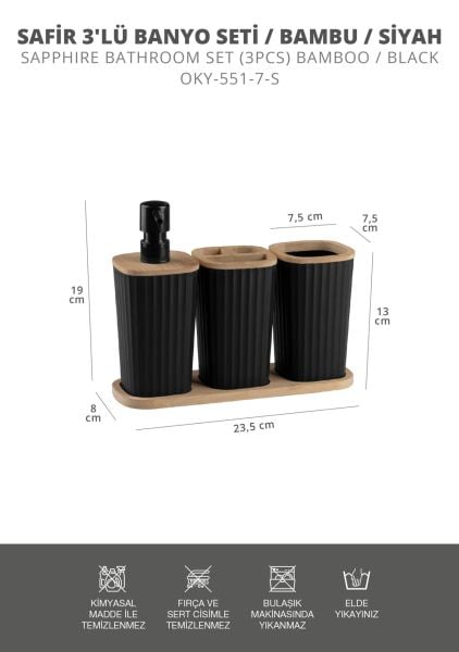 Okyanus Home Safir Bambu 3'lü Set Siyah