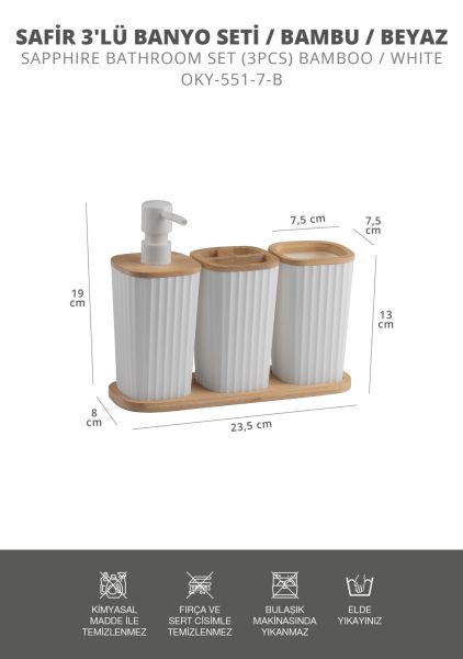 Okyanus Home Safir Bambu 3'lü Set Beyaz