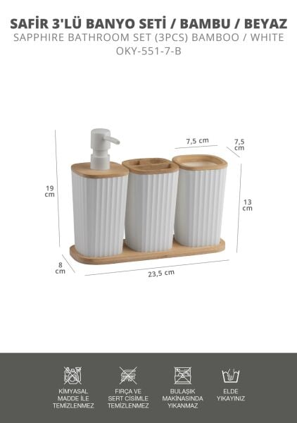 Okyanus Home Safir Bambu 3'lü Set Beyaz