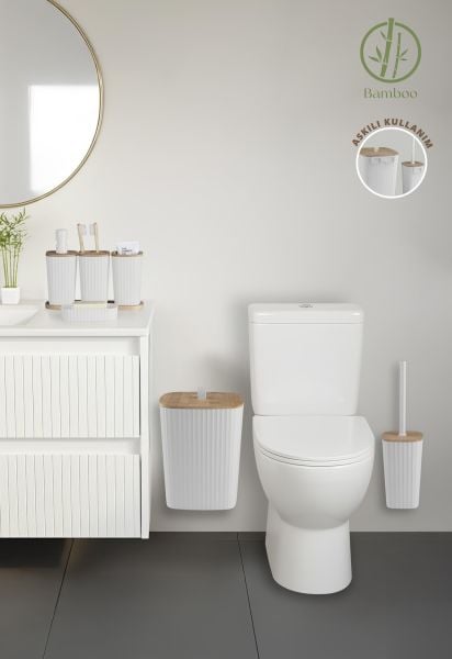 Okyanus Home Yapışkanlı Gerçek Bambu Beyaz 6'lı Safir Banyo Seti