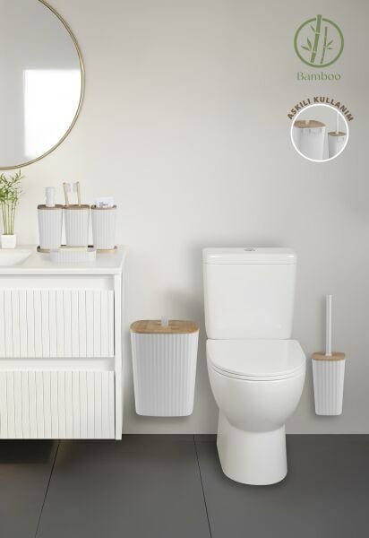 Okyanus Home Yapışkanlı Gerçek Bambu Beyaz 6'lı Safir Banyo Seti