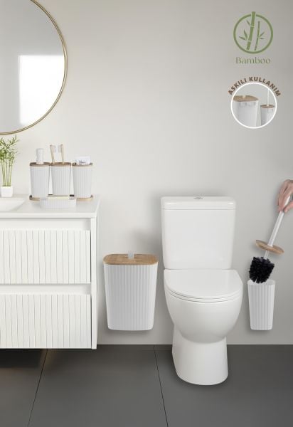Okyanus Home Yapışkanlı Gerçek Bambu Beyaz 6'lı Safir Banyo Seti