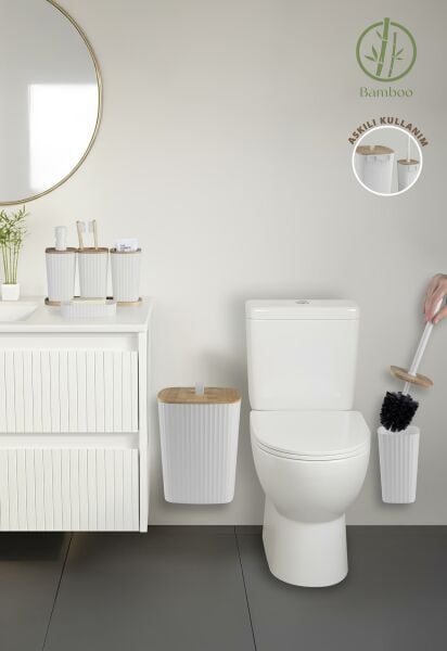 Okyanus Home Yapışkanlı Gerçek Bambu Beyaz 6'lı Safir Banyo Seti