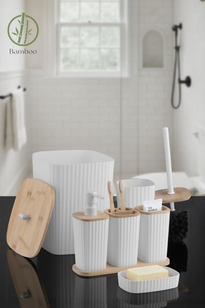 Okyanus Home Yapışkanlı Gerçek Bambu Beyaz 6'lı Safir Banyo Seti