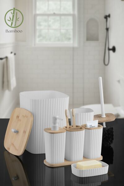 Okyanus Home Yapışkanlı Gerçek Bambu Beyaz 6'lı Safir Banyo Seti