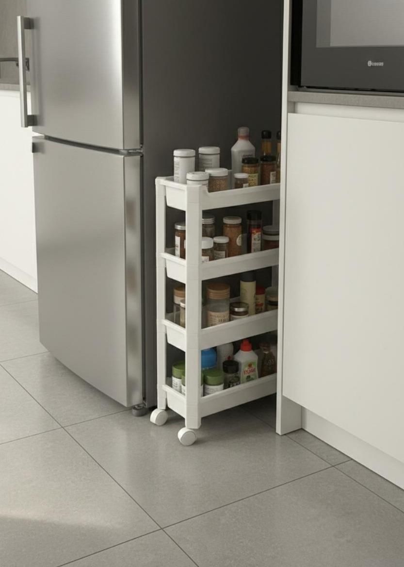 Okyanus Home Beyaz 4 Katlı Tekerlekli Banyo-Mutfak Düzenleyici