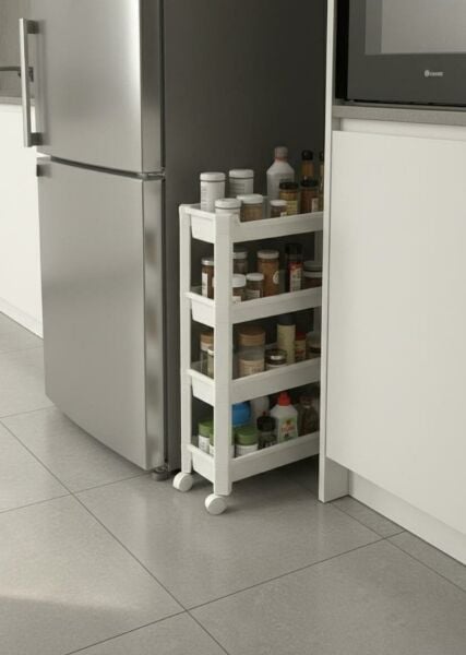 Okyanus Home Beyaz 4 Katlı Tekerlekli Banyo-Mutfak Düzenleyici