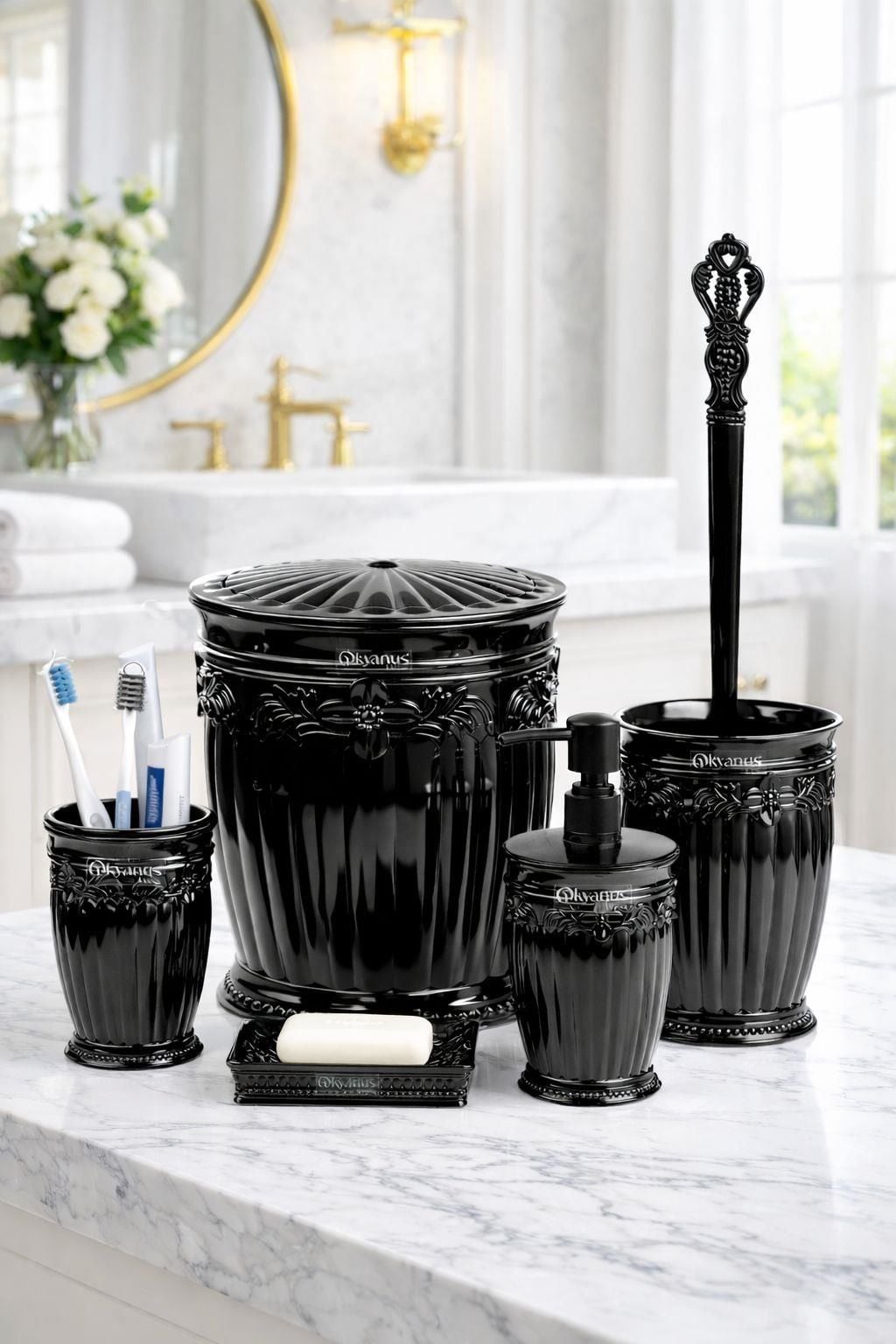 Okyanus Home Siyah Sultan Serisi 5'li Banyo Seti