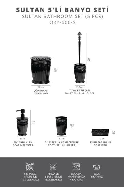 Okyanus Home Siyah Sultan Serisi 5'li Banyo Seti