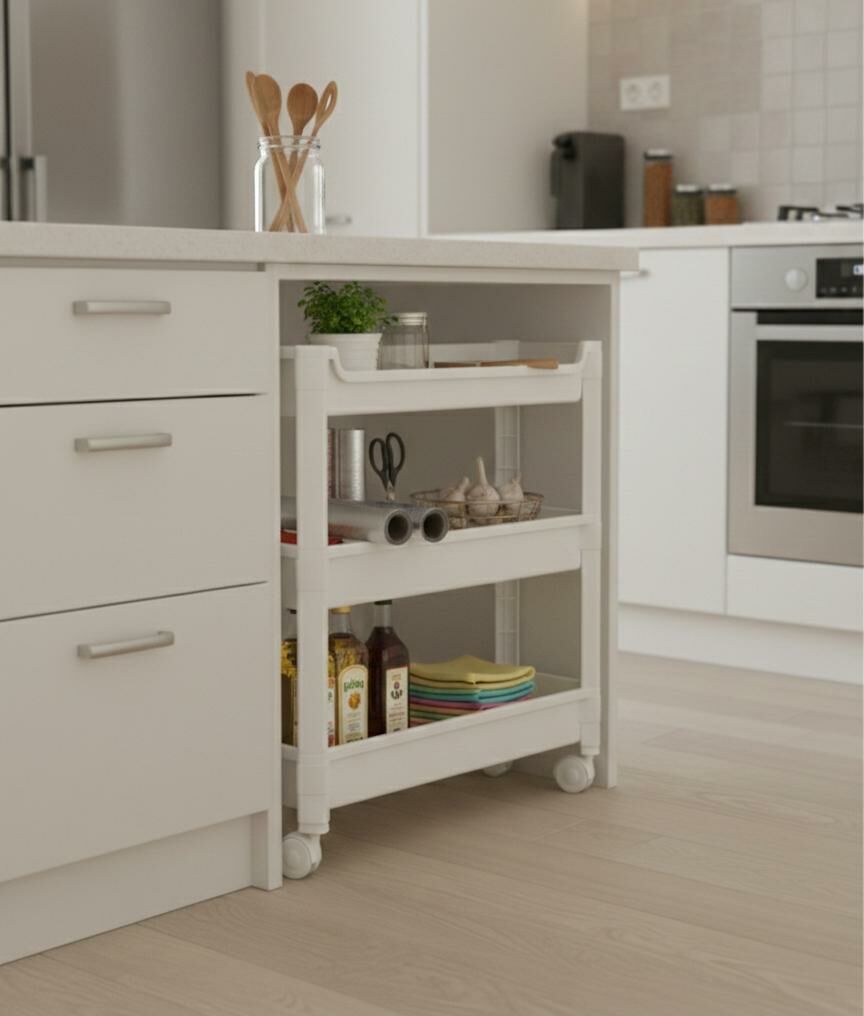 Okyanus Home 3 Katlı Tekerlekli Banyo-Mutfak Düzenleyici Beyaz