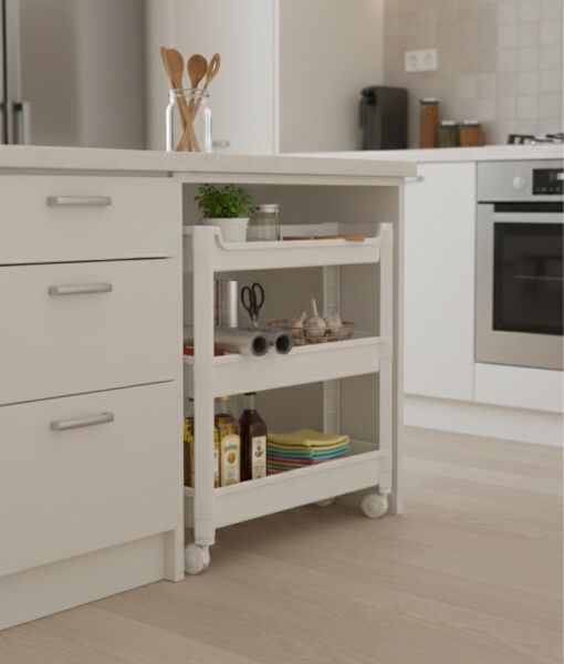 Okyanus Home 3 Katlı Tekerlekli Banyo-Mutfak Düzenleyici Beyaz