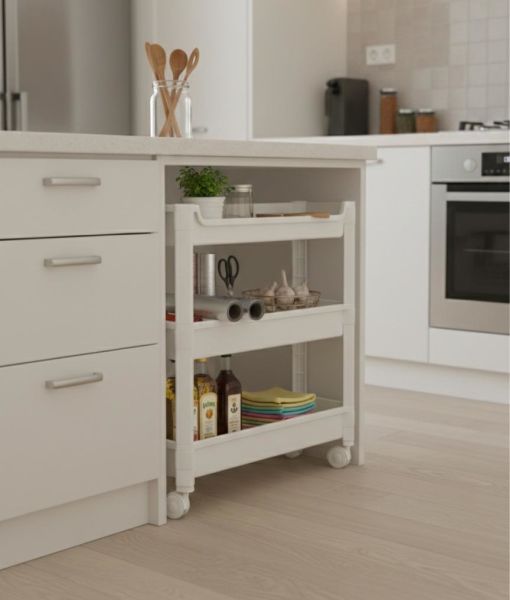 Okyanus Home 3 Katlı Tekerlekli Banyo-Mutfak Düzenleyici Beyaz