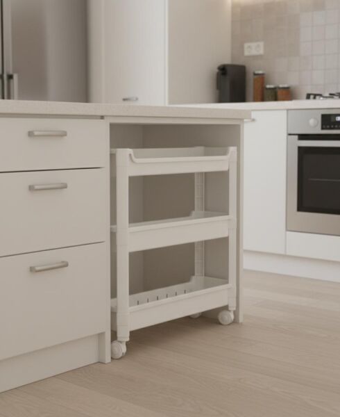 Okyanus Home 3 Katlı Tekerlekli Banyo-Mutfak Düzenleyici Beyaz