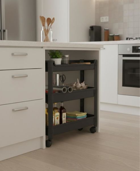 Okyanus Home 3 Katlı Tekerlekli Banyo-Mutfak Düzenleyici Siyah