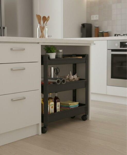 Okyanus Home 3 Katlı Tekerlekli Banyo-Mutfak Düzenleyici Siyah