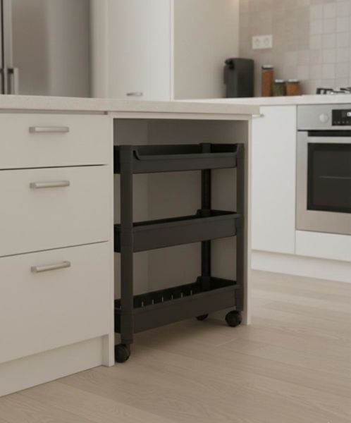 Okyanus Home 3 Katlı Tekerlekli Banyo-Mutfak Düzenleyici Siyah