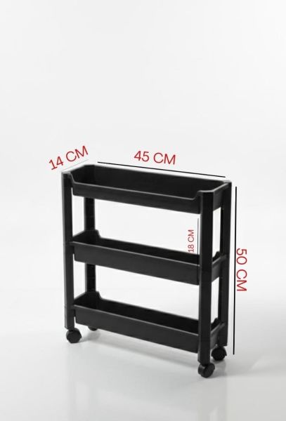 Okyanus Home 3 Katlı Tekerlekli Banyo-Mutfak Düzenleyici Siyah