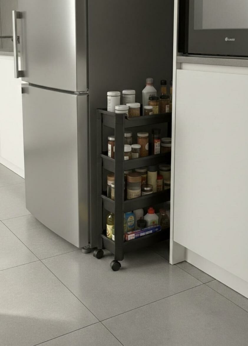 Okyanus Home 4 Katlı Tekerlekli Banyo-Mutfak Düzenleyici Siyah