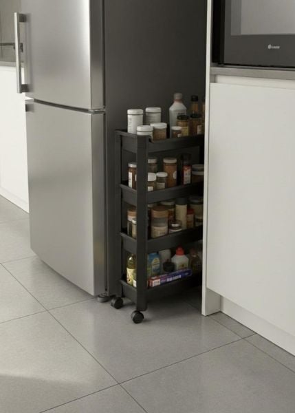 Okyanus Home 4 Katlı Tekerlekli Banyo-Mutfak Düzenleyici Siyah