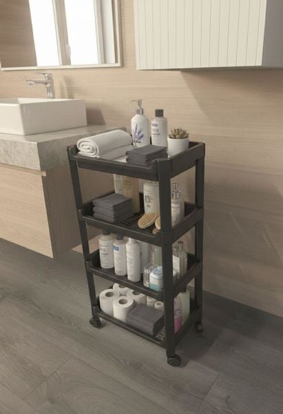 Okyanus Home 4 Katlı Tekerlekli Geniş Banyo-Mutfak Düzenleyici Siyah