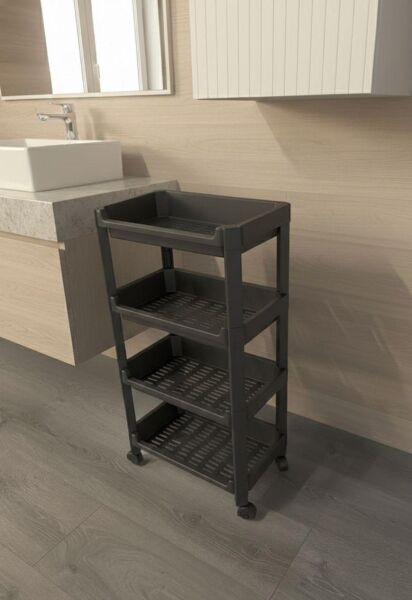 Okyanus Home 4 Katlı Tekerlekli Geniş Banyo-Mutfak Düzenleyici Siyah