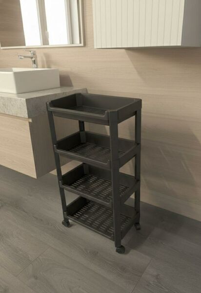 Okyanus Home 4 Katlı Tekerlekli Geniş Banyo-Mutfak Düzenleyici Siyah