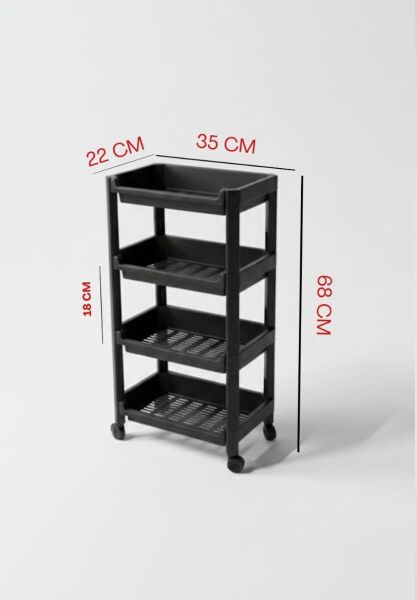 Okyanus Home 4 Katlı Tekerlekli Geniş Banyo-Mutfak Düzenleyici Siyah