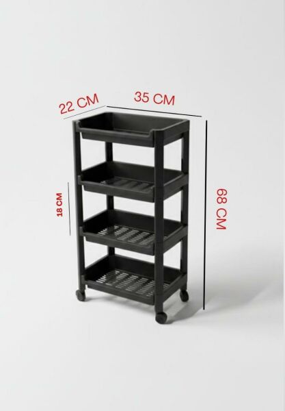 Okyanus Home 4 Katlı Tekerlekli Geniş Banyo-Mutfak Düzenleyici Siyah