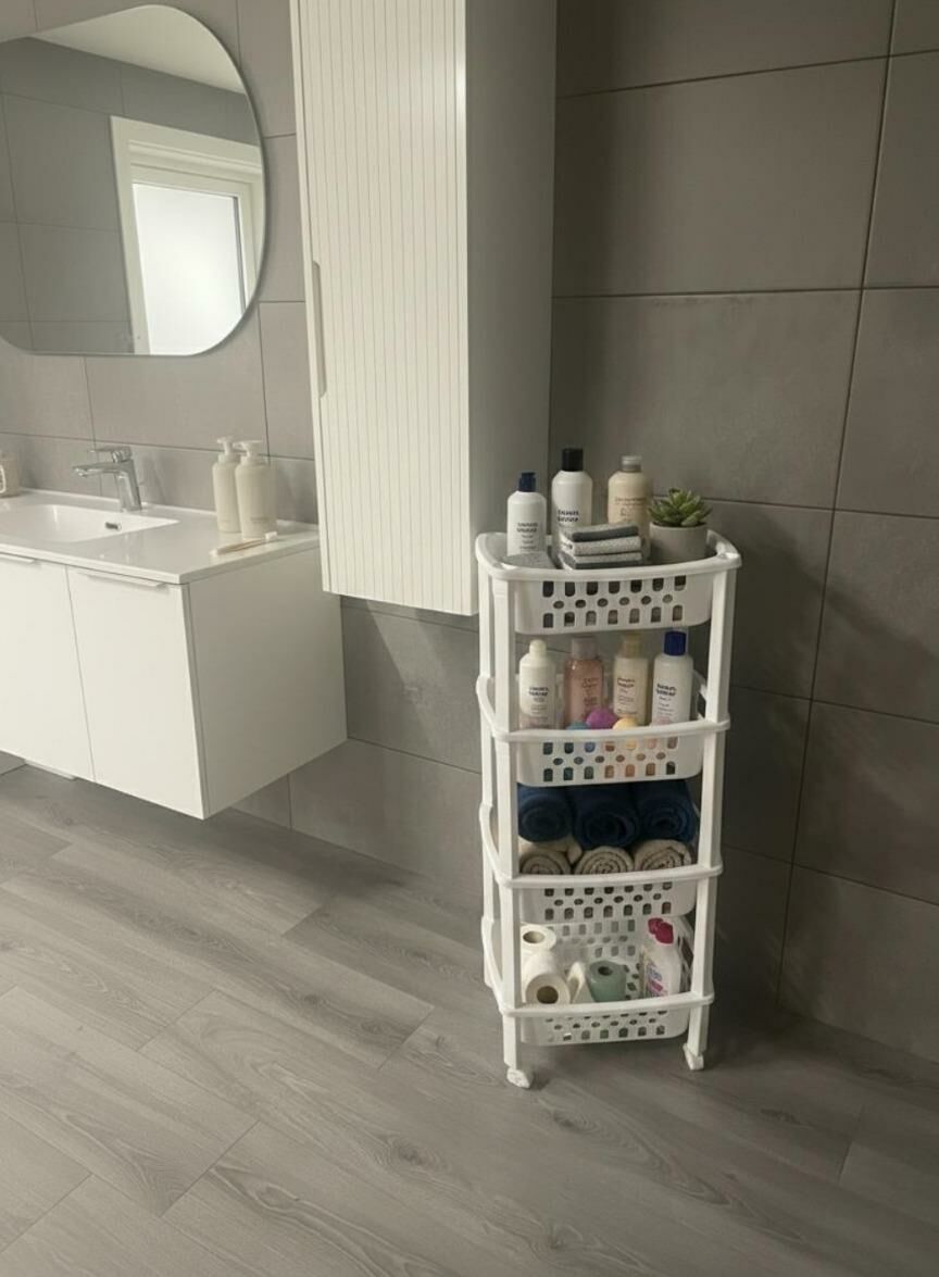 Okyanus Home Multi 4 Katlı Tekerlekli Banyo-Mutfak Düzenleyici Beyaz