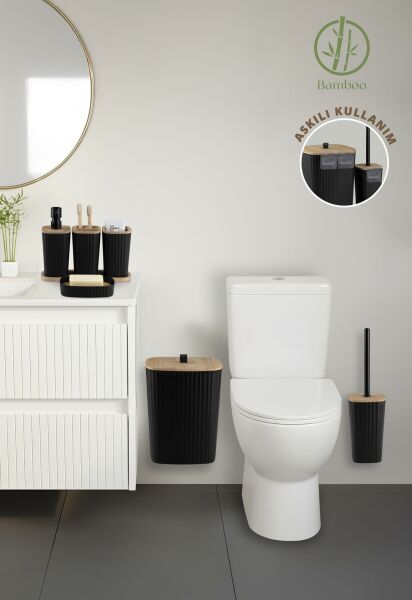 Okyanus Home Yapışkanlı Gerçek Bambu Siyah 6'lı Safir Banyo Seti