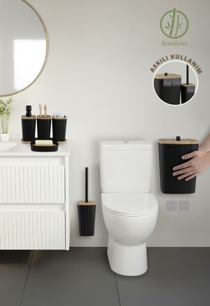 Okyanus Home Yapışkanlı Gerçek Bambu Siyah 6'lı Safir Banyo Seti