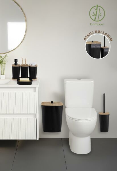 Okyanus Home Yapışkanlı Gerçek Bambu Siyah 6'lı Safir Banyo Seti