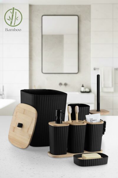 Okyanus Home Yapışkanlı Gerçek Bambu Siyah 6'lı Safir Banyo Seti