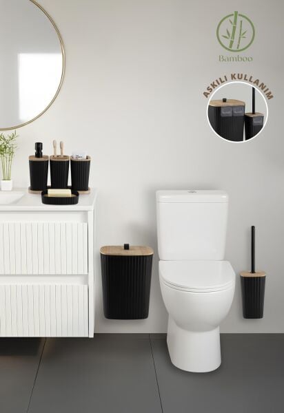 Okyanus Home Yapışkanlı Gerçek Bambu Siyah 6'lı Safir Banyo Seti