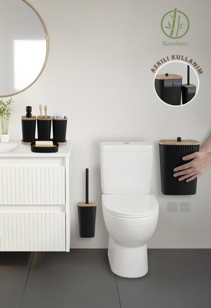 Okyanus Home Yapışkanlı Gerçek Bambu Siyah 6'lı Safir Banyo Seti