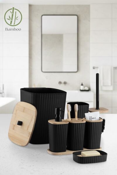 Okyanus Home Yapışkanlı Gerçek Bambu Siyah 6'lı Safir Banyo Seti