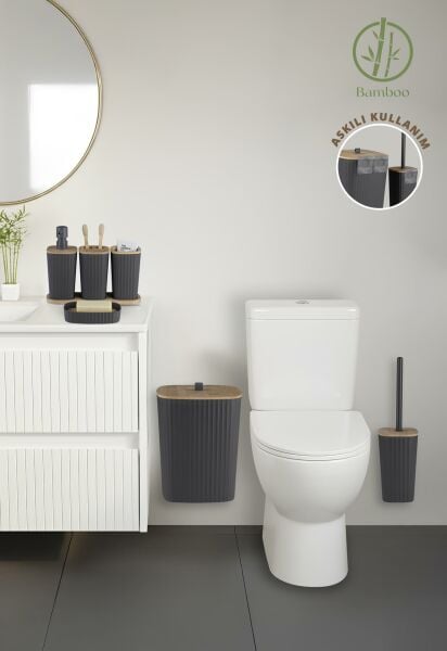 Okyanus Home Yapışkanlı Gerçek Bambu Antrasit 6'lı Safir Banyo Seti
