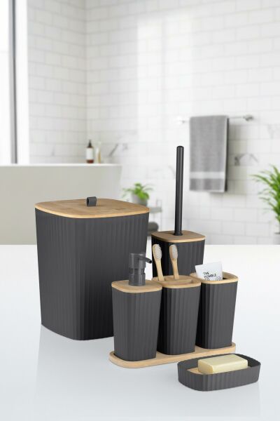 Okyanus Home Yapışkanlı Gerçek Bambu Antrasit 6'lı Safir Banyo Seti