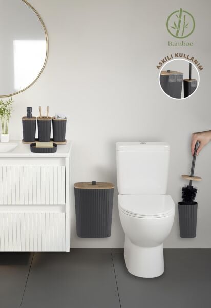 Okyanus Home Yapışkanlı Gerçek Bambu Antrasit 6'lı Safir Banyo Seti