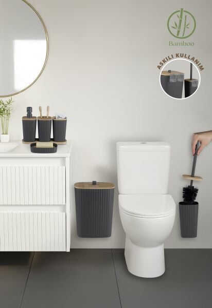 Okyanus Home Yapışkanlı Gerçek Bambu Antrasit 6'lı Safir Banyo Seti