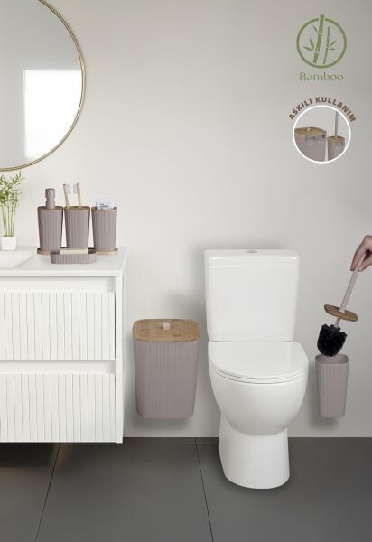 Okyanus Home Yapışkanlı Gerçek Bambu Vizon 6'lı Safir Banyo Seti
